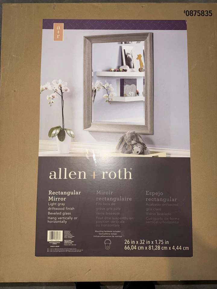 Allen&Roth Rectangular Mirror Light Gray Driftwood Finish Beveled Glass 26”x32” - Image 4 of 4