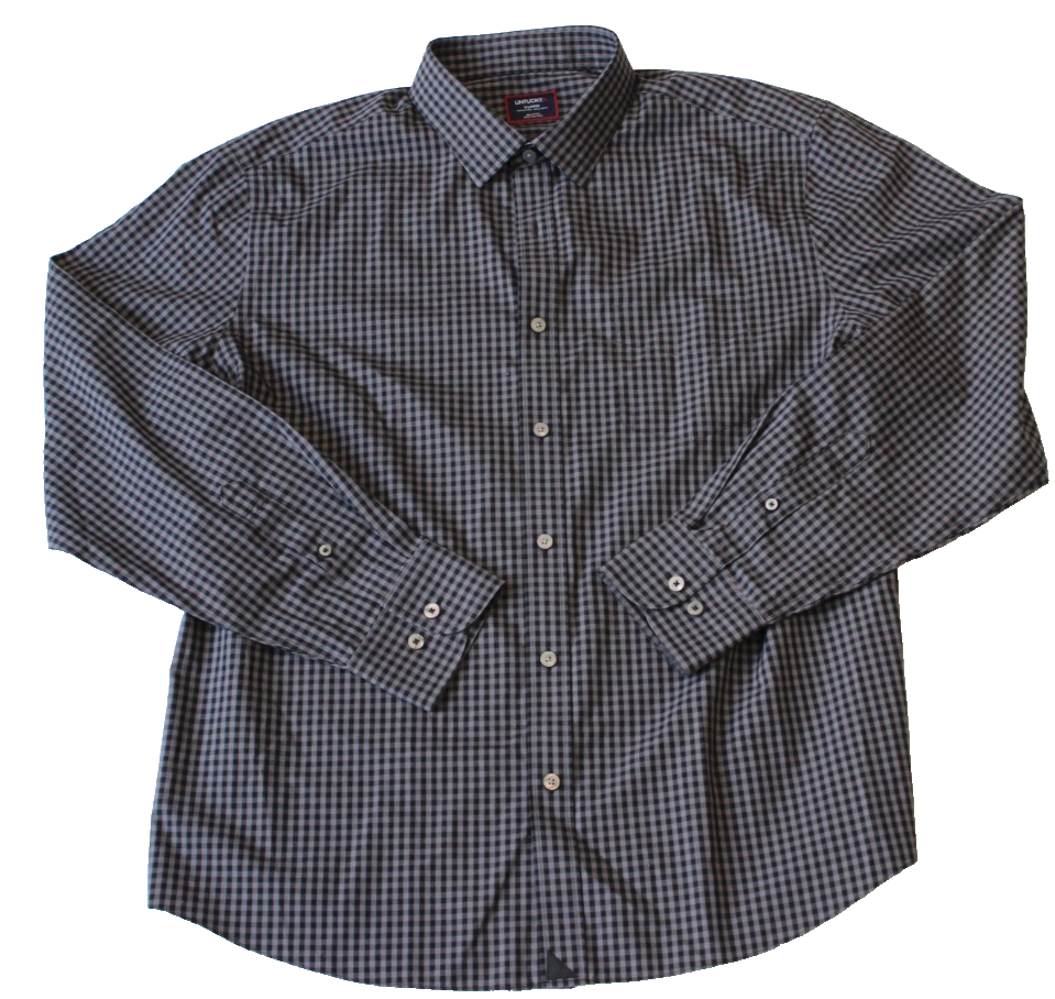 Untuckit Alberdi Men's Button-Up Shirt Size XL Gray Black Gingham Long Sleeve