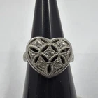 925 Sterling Silver Natural Genuine Diamond Vintage Filigree Heart Ring Size 6