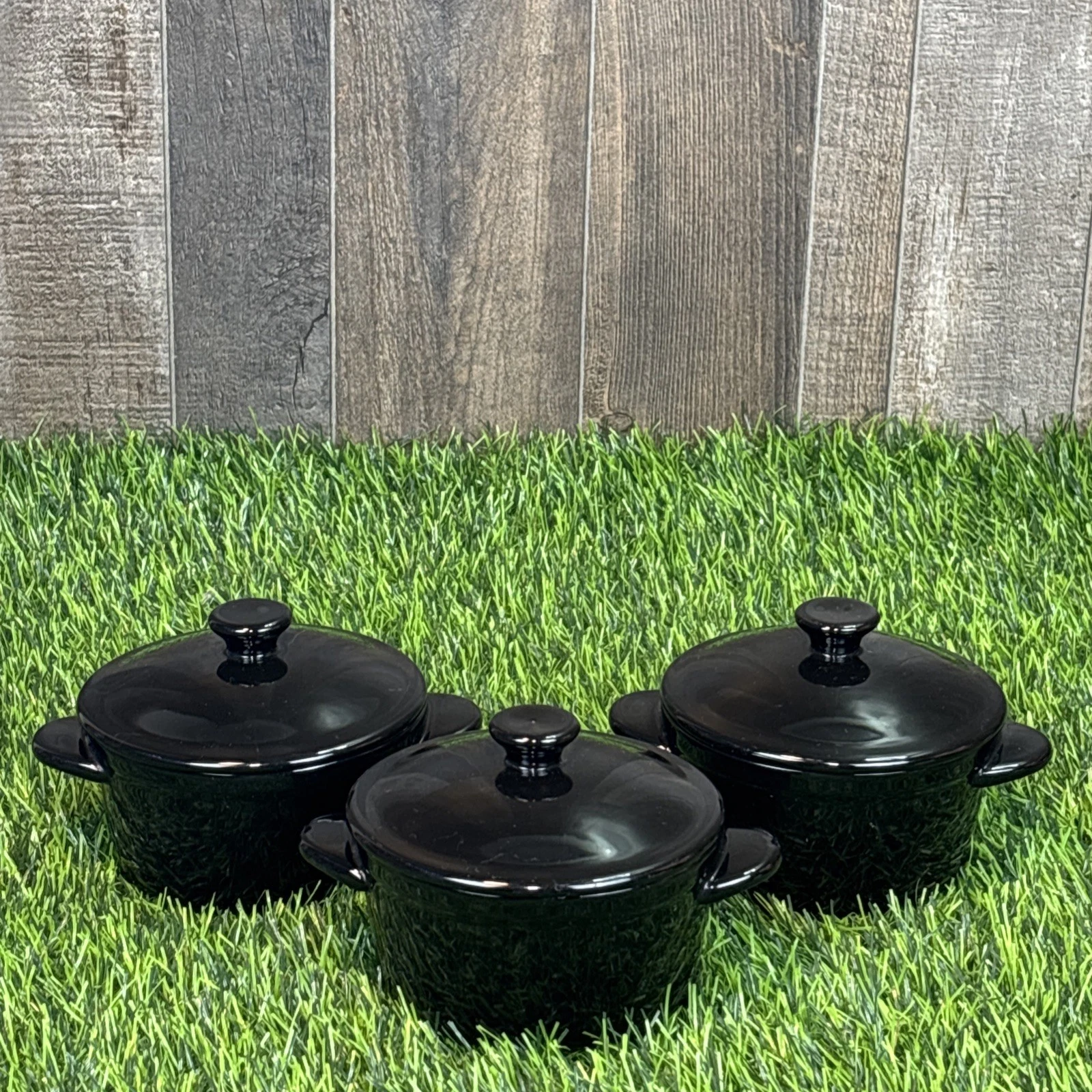 Lot of 3 Mini Ceramic Dutch Ovens Coquette Denmark Lidded Pots