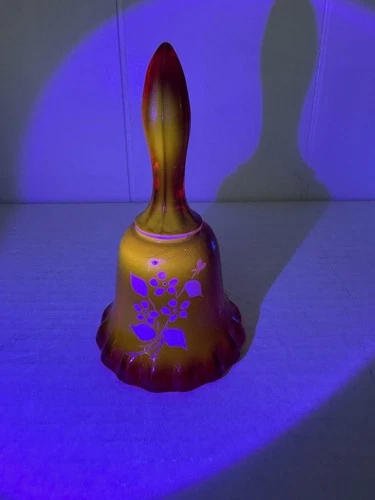 Westmoreland Ruby Red Uranium Glass Hand Painted Signed Bell 1983