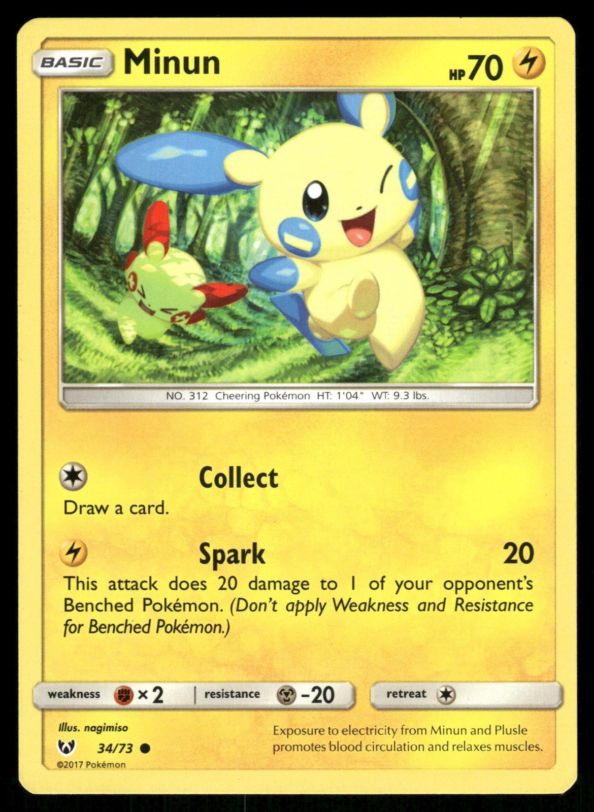 Minun 34/73 Common Shining Legends Pokemon Lightly Played