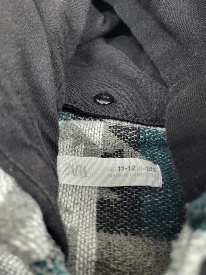 Zara Aztec Flannel Shirt Boys 11 12 152cm Gray Hoodie Midweight Snap Button Warm - Image 4 of 4