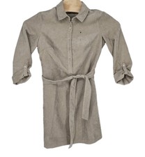 Tommy Hilfiger Corduroy Dress Midi Length Womens 4 Beige Tie Belt Khaki Preppy 