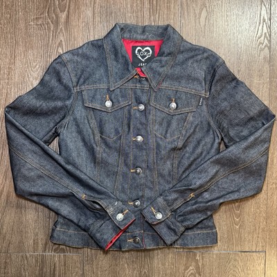 XOXO Jeans Women s Denim Jacket Medium Dark Wash Jean Coat Button Up Y2K Design