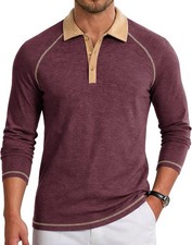 Mens Polo Shirts Long Sleeve Casual Raglan Golf Shirt