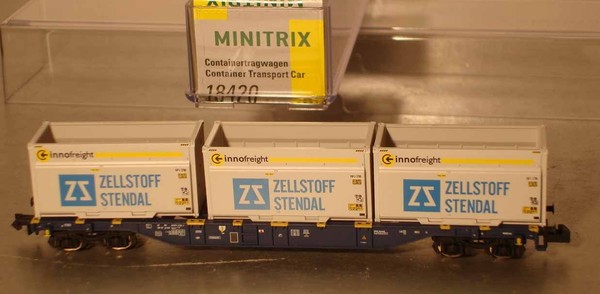 Trix - Minitrix N: 18420 Containertragwagen *Zellstoff Stendal* Neu + Ovp-image