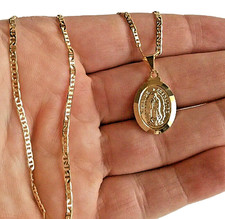 COLLAR GUADALUPE RELLENO ORO 18K 18" LARGO / CADENA DE GUADALUPE 18" -P2124