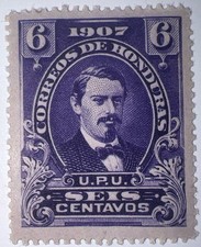 Sellos de viaje: estampillas de Honduras de 1907 Sc#122, presidente José Medina, 6 centavos MOGH.
