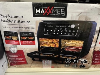 MAXXMEE 2400W 11l Doppelkammer Luftfritteuse Schwarz Neu Nie Benutzt Karton Geöffnet