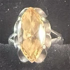 “Vintage 925 Mexico Sterling Silver Citrine Marquise Ring Size 8.5 Artisan