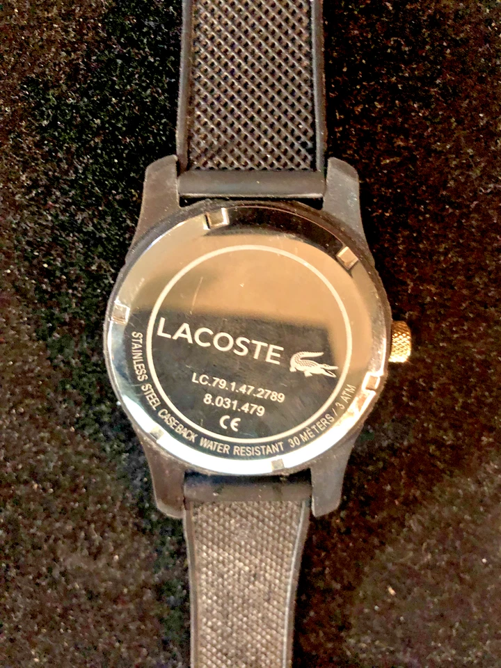 Lacoste Watch Men All Black and Gold 42MM Silicone Band New Battery - image 3 of 4