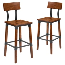 2 PACK Industrial Style Rustic Antique Walnut Wood Restaurant Dining Barstool 