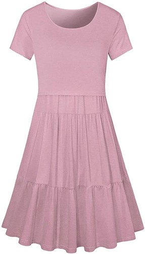 Joymom Maternity Round Neck Short Sleeve Nursing Dress, Green, Medium - Picture 2 of 4