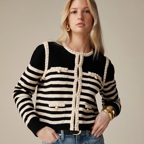 J.Crew Odette Sweater Lady Jacket in Striped Bouclé - Size