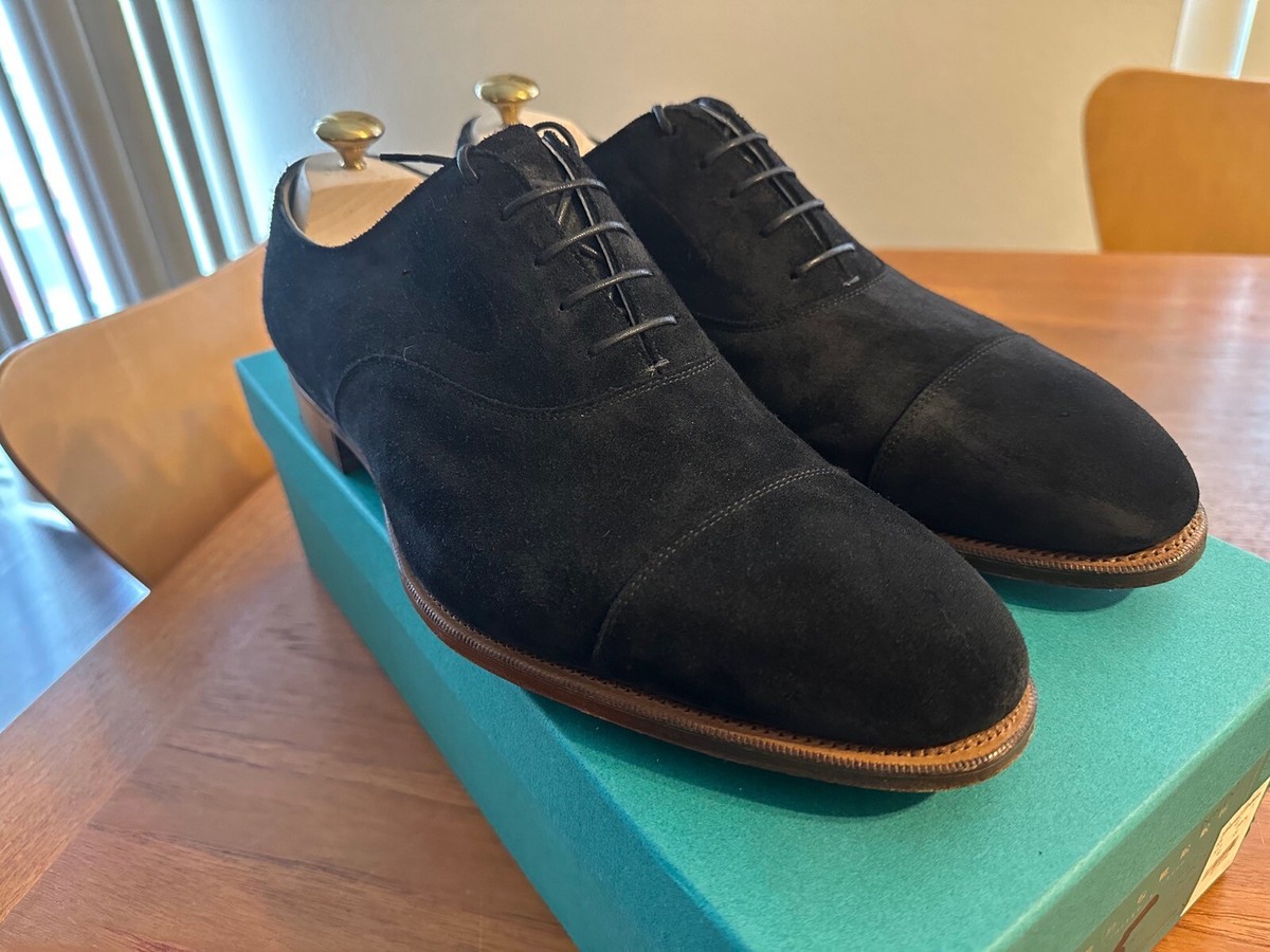 New EDWARD GREEN Navy Suede CHELSEA Cap Toe OXFORDS Sz-11.5/12 UK