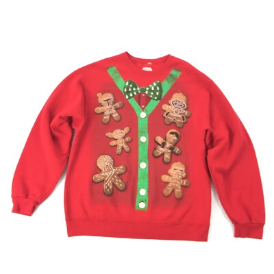 Star Wars Theme Christmas Sweatshirt Size Medium Womens Red Ginger Bread M