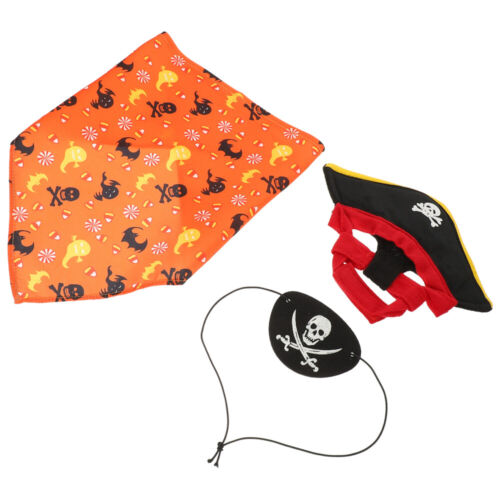  Halloween Pirate Hat Triangle Bandana Set Skeleton Cat Pumpkin Saliva Plush - Picture 1 of 12