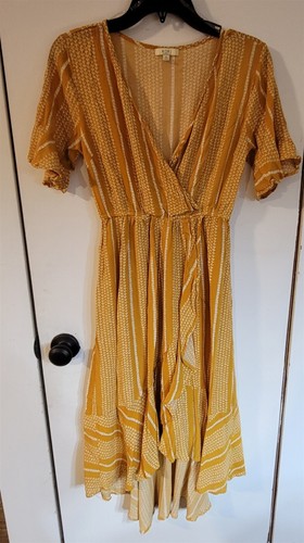 Langes fließendes Damenkleid S Kori America gelb/weiß bedruckt