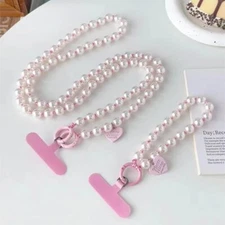 Cute Cell Phone Lanyard Phone Wrist Straps for Phone CasePink Rope Pearl Cros...