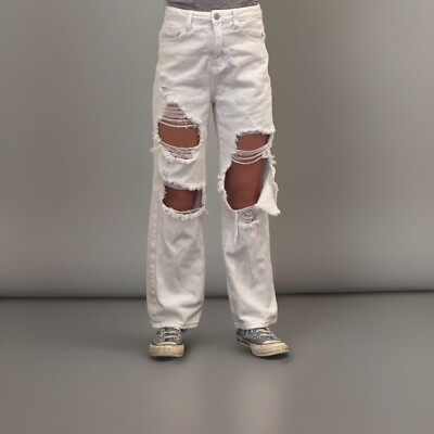 White Ripped Strait Jeans For Girls Ages 10-13