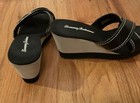 Women's Tommy Bahama Leather Wedge Sandal Mule Slip On 3.25" Heel Black White 7B — photo 8