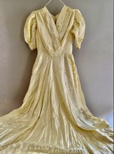 1902 VICTORIAN SILK SATIN WEDDING DRESS WITH LONG TRAIN  VEIL