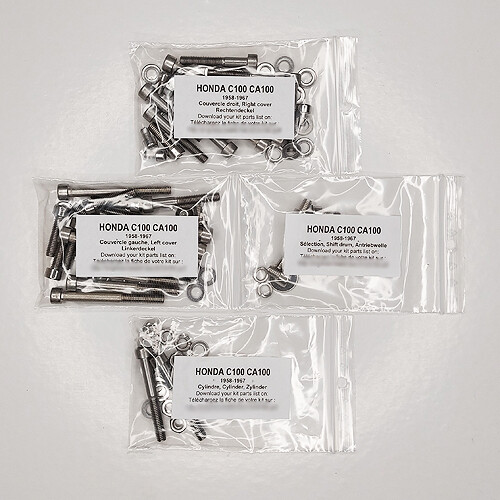 Kit vis moteur inox Honda Super Cub 50 C100 pour les balades et sorties rétro