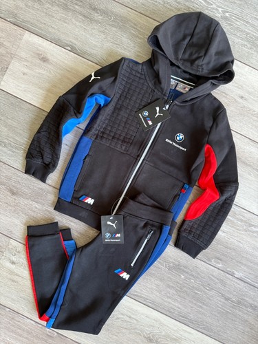 PUMA BMW MMS BLACK KIDS CAR TRACKSUIT HOODIE & SWEATPANTS - AGE 7-8 - NEW & TAGS