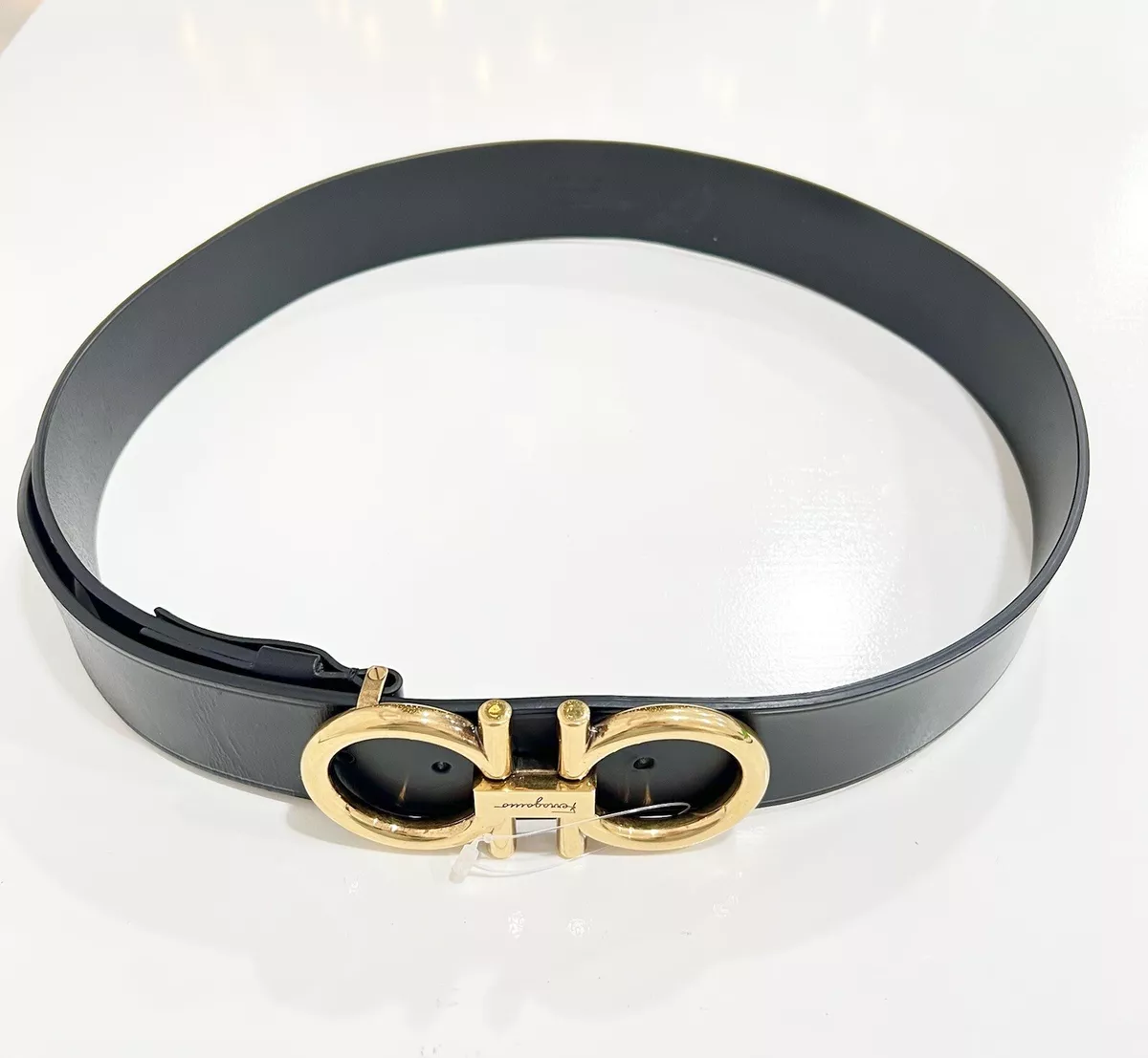 SALVATORE FERRAGAMO Oversized Double Gancini Belt, Black