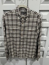 J.Crew Men's Brown Cream Plaid Flannel Button Up Cotton Shirt Size Medium
