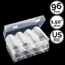 2 Unit 96 Pack 1.50 IN 38 mm Coin Capsule Holders w/ Case 4 US Silver Dollar