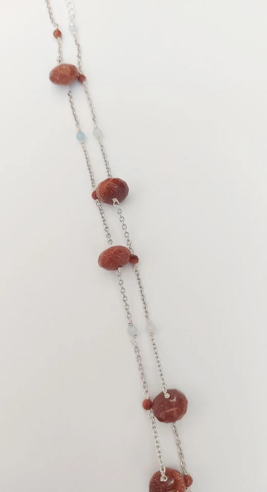 collana in argento 925 con pietra di luna e acquamarina sfaccettata lunga 45 cm  - Immagine 4 di 4