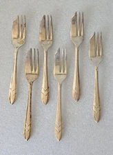 6 Sheffield England MS LTD EPNS Pastry Dessert Fork Set Chevron Pattern Vintage