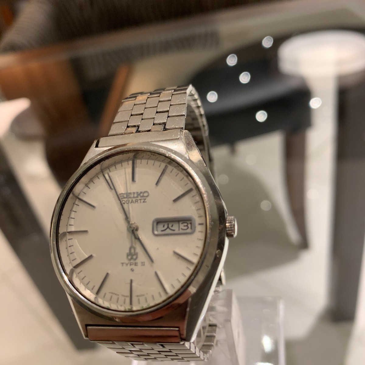 Vintage 1970s SEIKO Type II 7546-8000 Quartz Silver Dial Men's