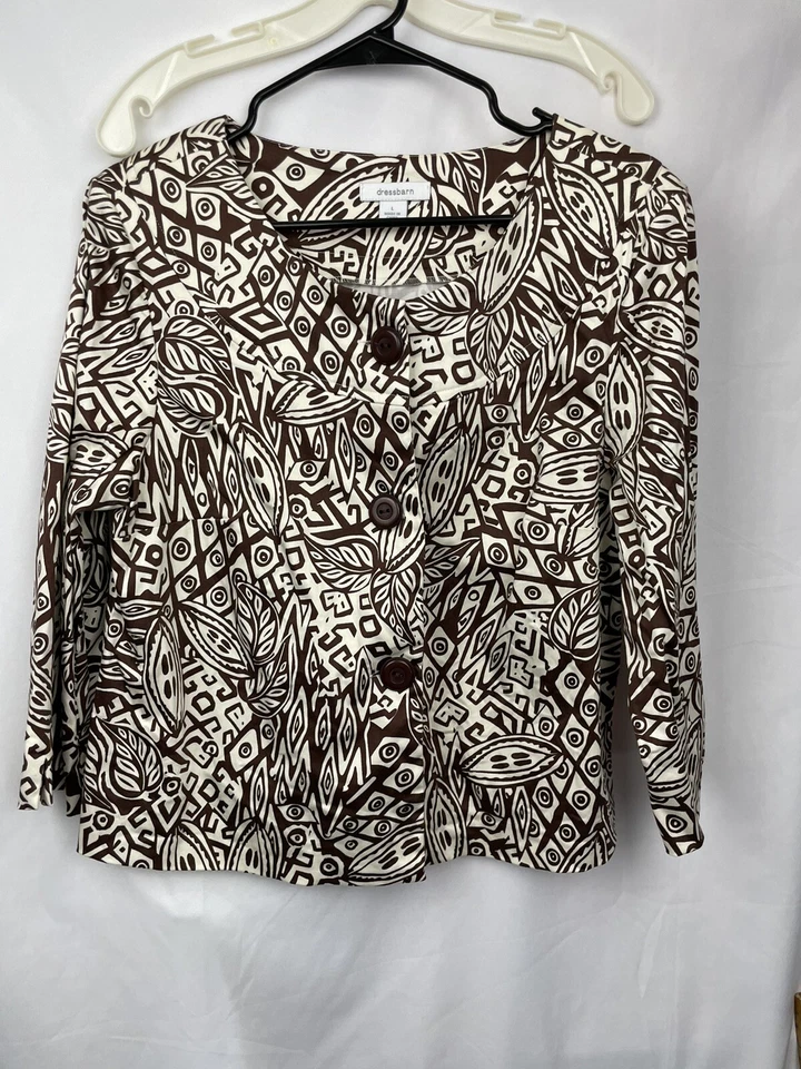 Chaqueta Dressbarn Marrón/Blanco roto Grande Algodón Spandex Selva/Patrón Étnico Foto 2 de 4