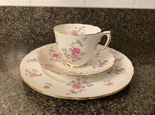 Crown Bone China Staffordshire English Rosebud Pattern - Cup, Saucer, & Plate