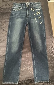 Paige Jeans Womens 26 Blue Straight Leg Jacqueline Studded Pearls Medium wash