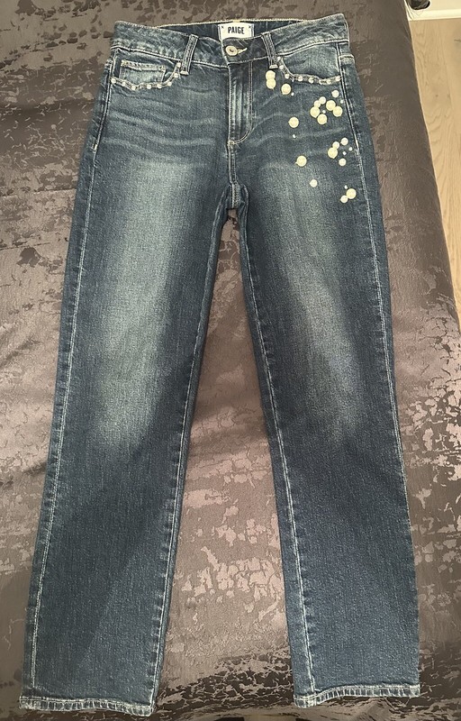 Paige Jeans Womens 26 Blue Straight Leg Jacqueline Studded Pearls Medium wash