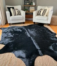 Dyed Black Cowhide Rug Approximate Size: 6' X 6' Black Dyed Cow Hide 