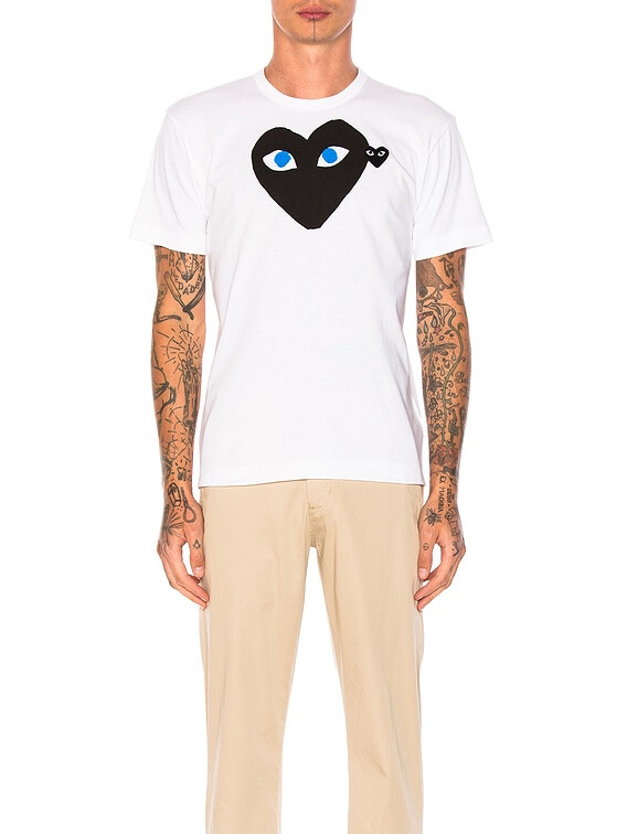 Comme Des Garcons Play Mens White Blue Eye Black Emblem Short