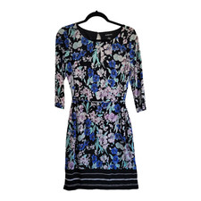 Liz Claiborne Jersy Knit Dress Women's Size Small 3/4 Sleeve Floral Stretch
