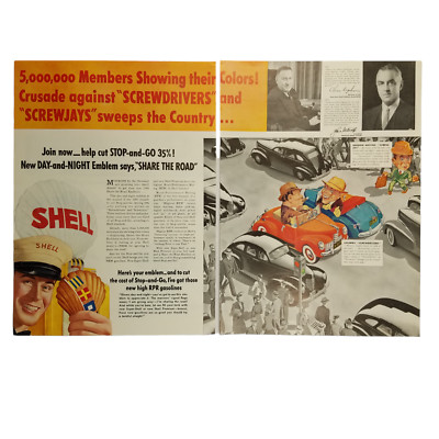 1940 Shell Gasoline Vintage 2 Page Print Ad Share The Road Cut Stop And Go