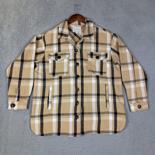 Lucky Brand Flanelljacke Damen klein hellbraun kariert 100 % Baumwolle Taschen Knopfleiste
