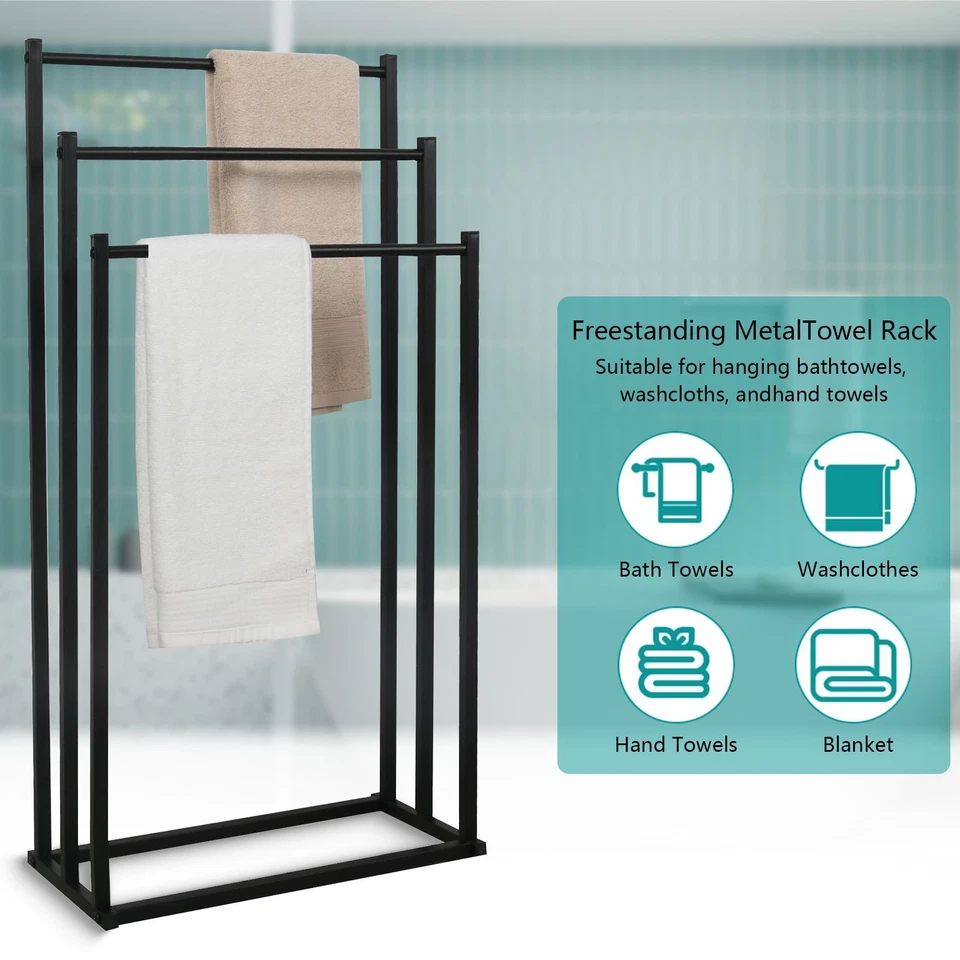 Handtuchhalter Stehend Handtuchständer Badetuchhalter mit 3 Handtuchstangen DE - Bild 3 von 4