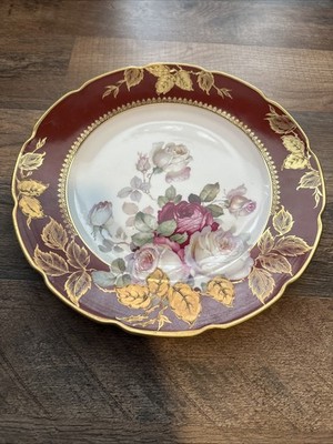 Vintage Schumann Bavaria Germany Dark Red Gold Encrusted Floral 11  Plate