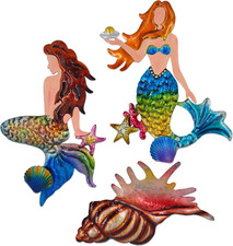 Metal Mermaid Conch Wall Decoration Mermaid outdoor Wall Art Set of 3