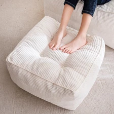 Square Stuffed Pouf Ottoman, Corduroy Poufs with Foam Chunk Filling, Furry an...