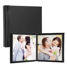 "Leather Self-Stick Photo Album 5""x5"" Black Holds 10 Photos Scrapbook Memory"