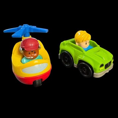 Fisher Price Little People Wheelies Helicopter & Personal Car Green Blond Hair